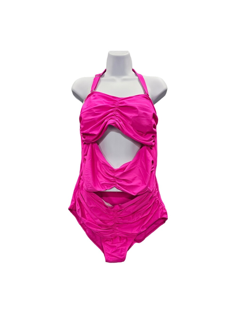 Hot Pink One Piece Swimsuit Halter Cut Outs  4XL